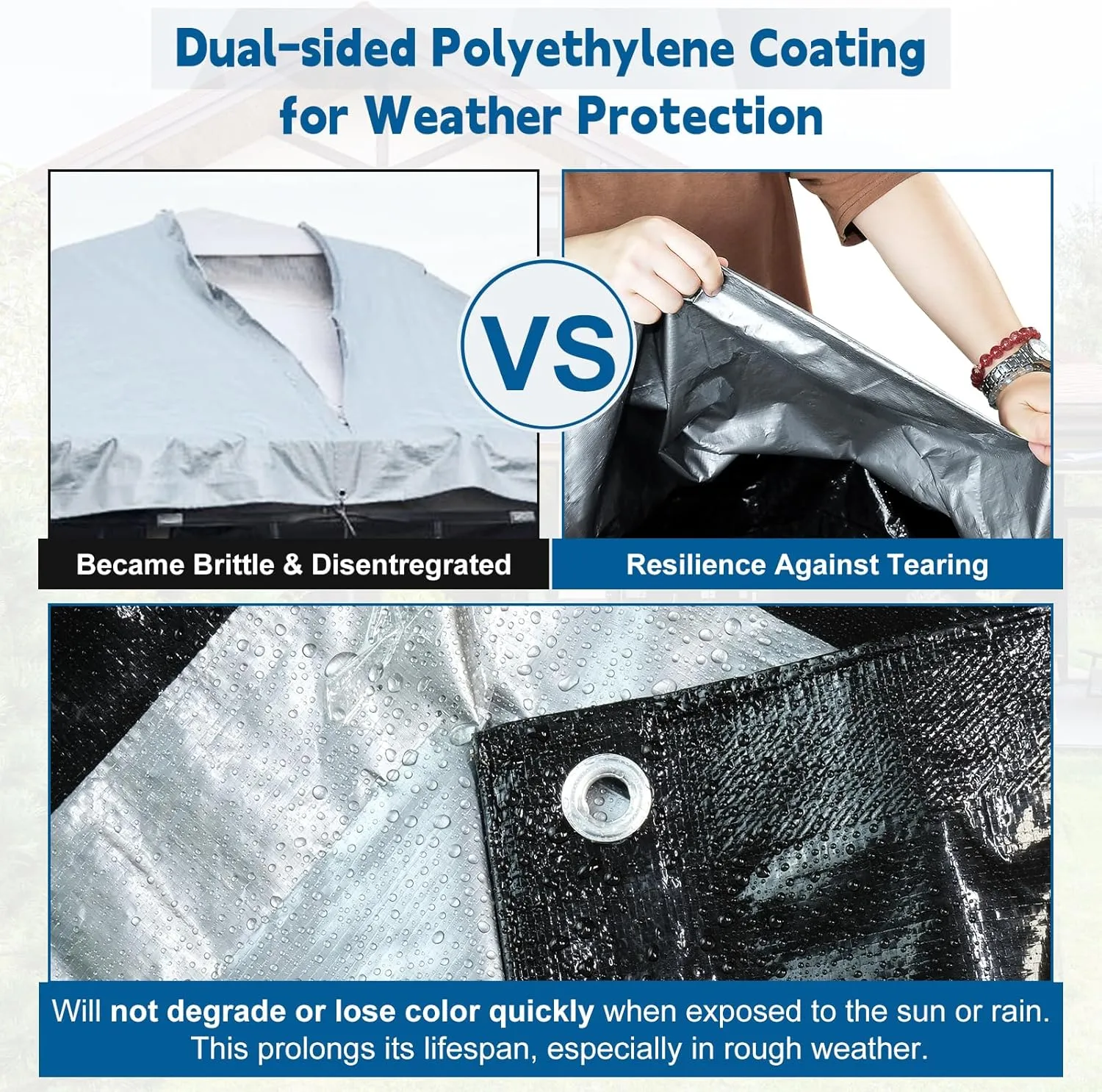UCINNOVATE Black/Silver Tarp Heavy Duty Waterproof, Durable 14 Mil Thick 160GSM 6.5x10 FT UV Resistant Tarp Cover with Grommets, Protective Poly Tarp for Trailer Outdoor Furniture Equipment Dog Kennel
