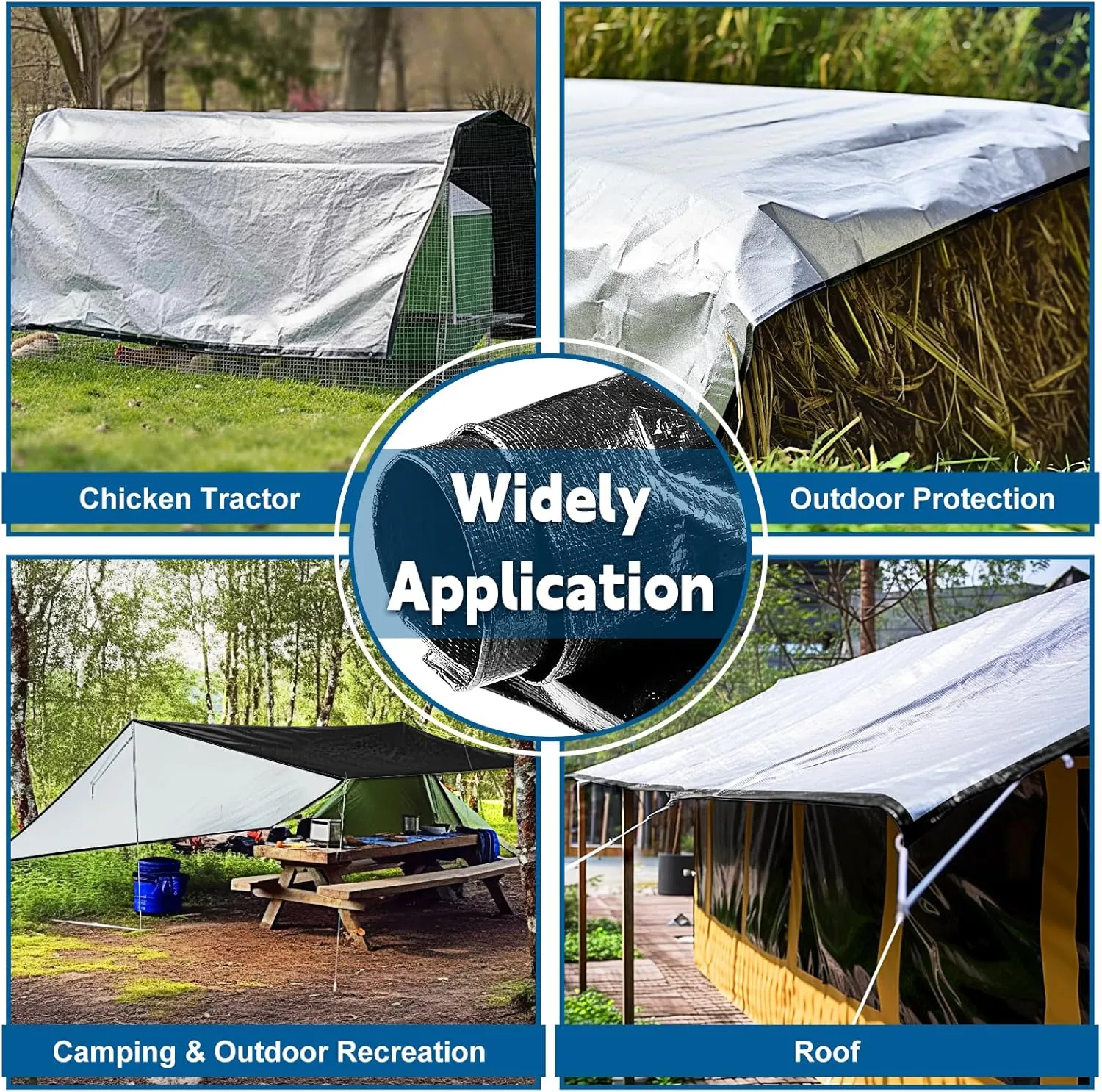 UCINNOVATE Black/Silver Tarp Heavy Duty Waterproof, Durable 14 Mil Thick 160GSM 6.5x10 FT UV Resistant Tarp Cover with Grommets, Protective Poly Tarp for Trailer Outdoor Furniture Equipment Dog Kennel