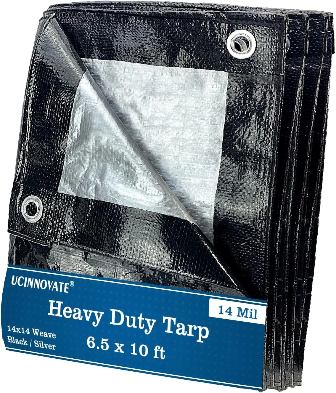UCINNOVATE Black/Silver Tarp Heavy Duty Waterproof, Durable 14 Mil Thick 160GSM 6.5x10 FT UV Resistant Tarp Cover with Grommets, Protective Poly Tarp for Trailer Outdoor Furniture Equipment Dog Kennel