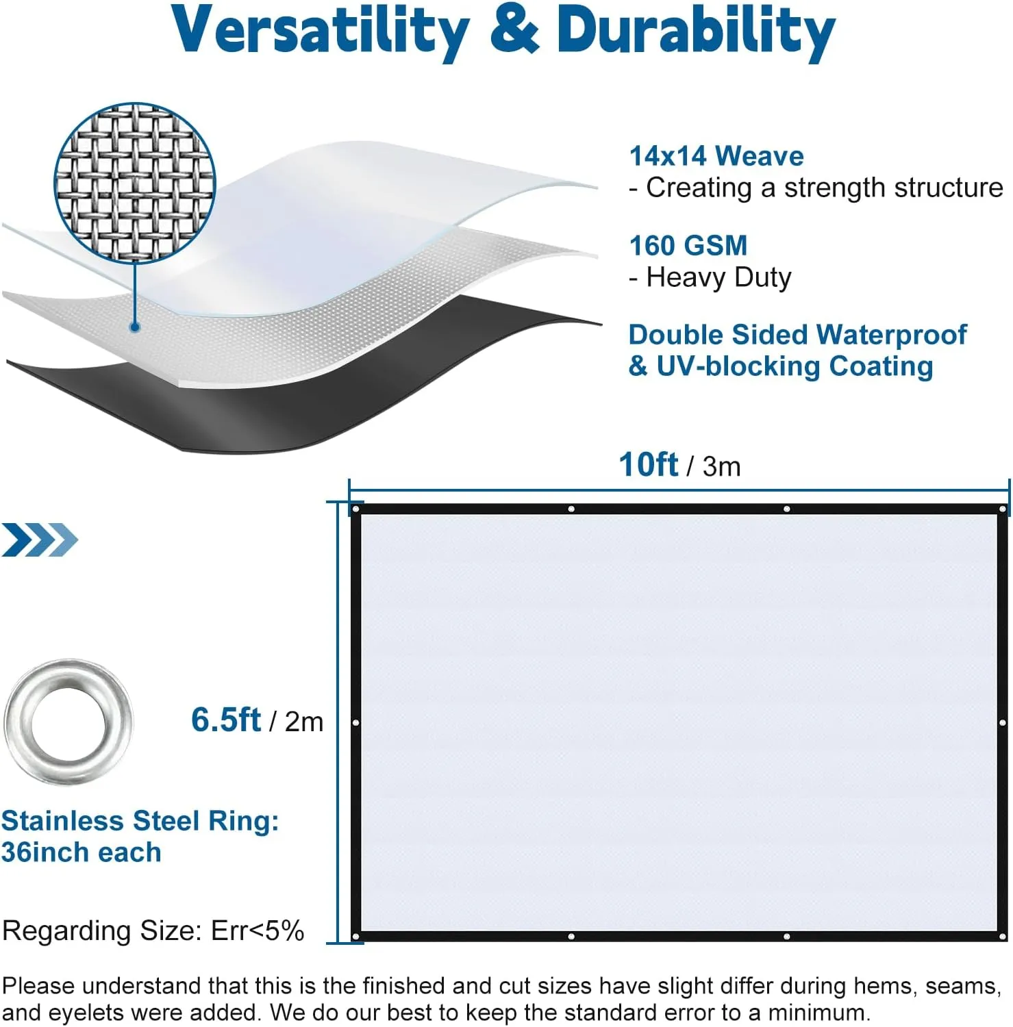 UCINNOVATE Black/Silver Tarp Heavy Duty Waterproof, Durable 14 Mil Thick 160GSM 6.5x10 FT UV Resistant Tarp Cover with Grommets, Protective Poly Tarp for Trailer Outdoor Furniture Equipment Dog Kennel