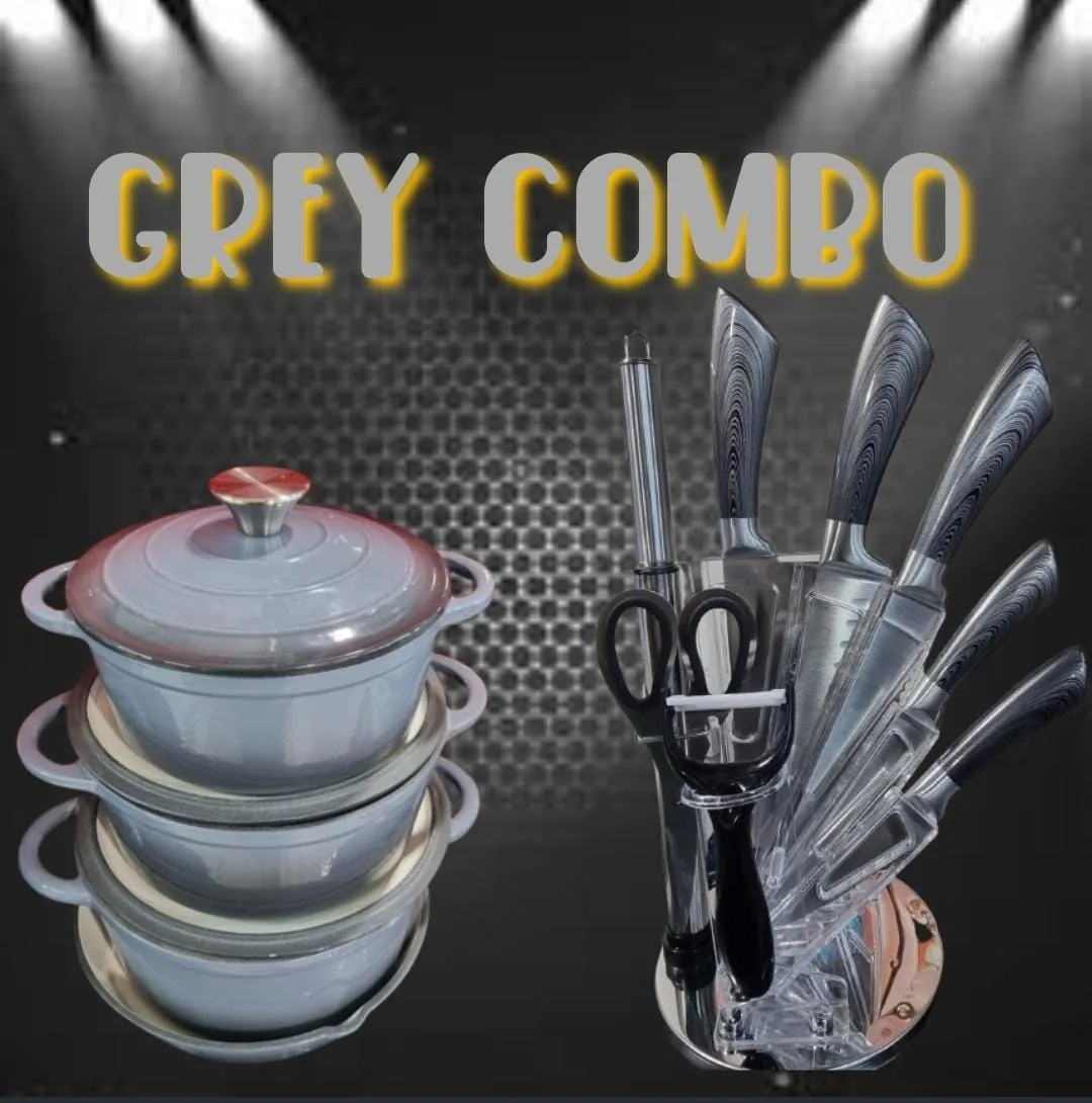 ULTIMATE KITCHEN COMBO - 7-PIECE CAST IRON POT SET   8-PIECE KNIFE SET