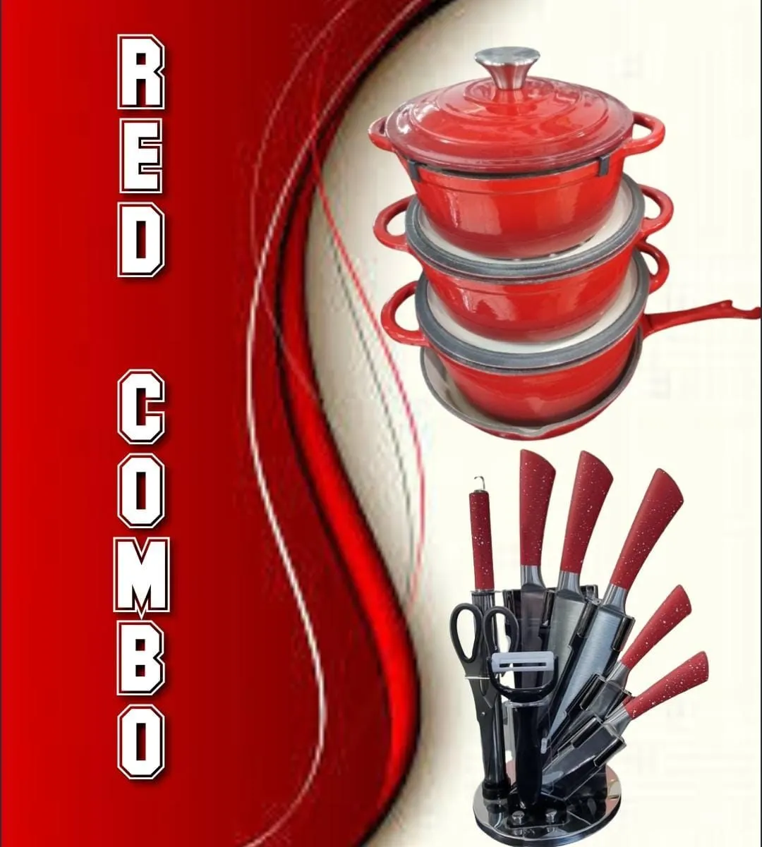 ULTIMATE KITCHEN COMBO - 7-PIECE CAST IRON POT SET   8-PIECE KNIFE SET