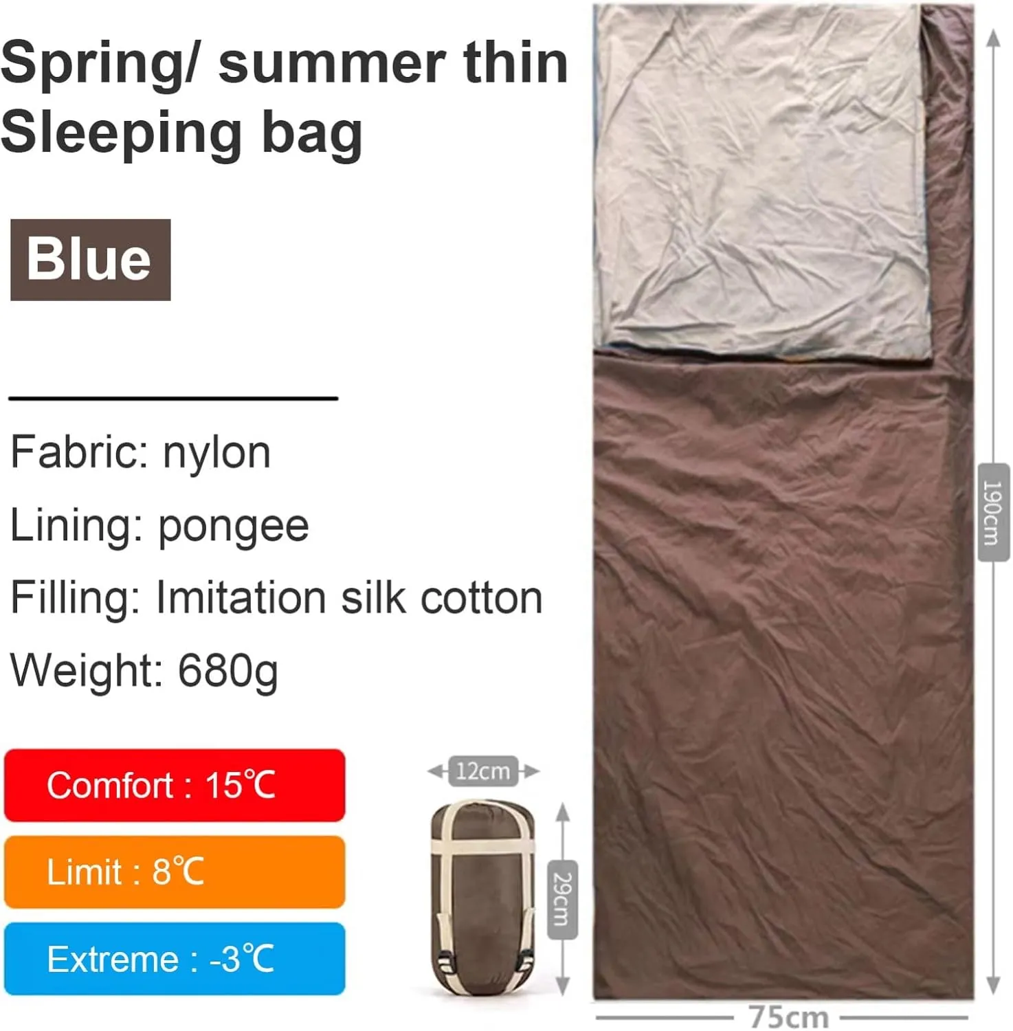 Ultralight Sleeping Bag, Envelope Lightweight Portable Comfort with Compression Sack Long Full Sized Zipper Camping Blanket