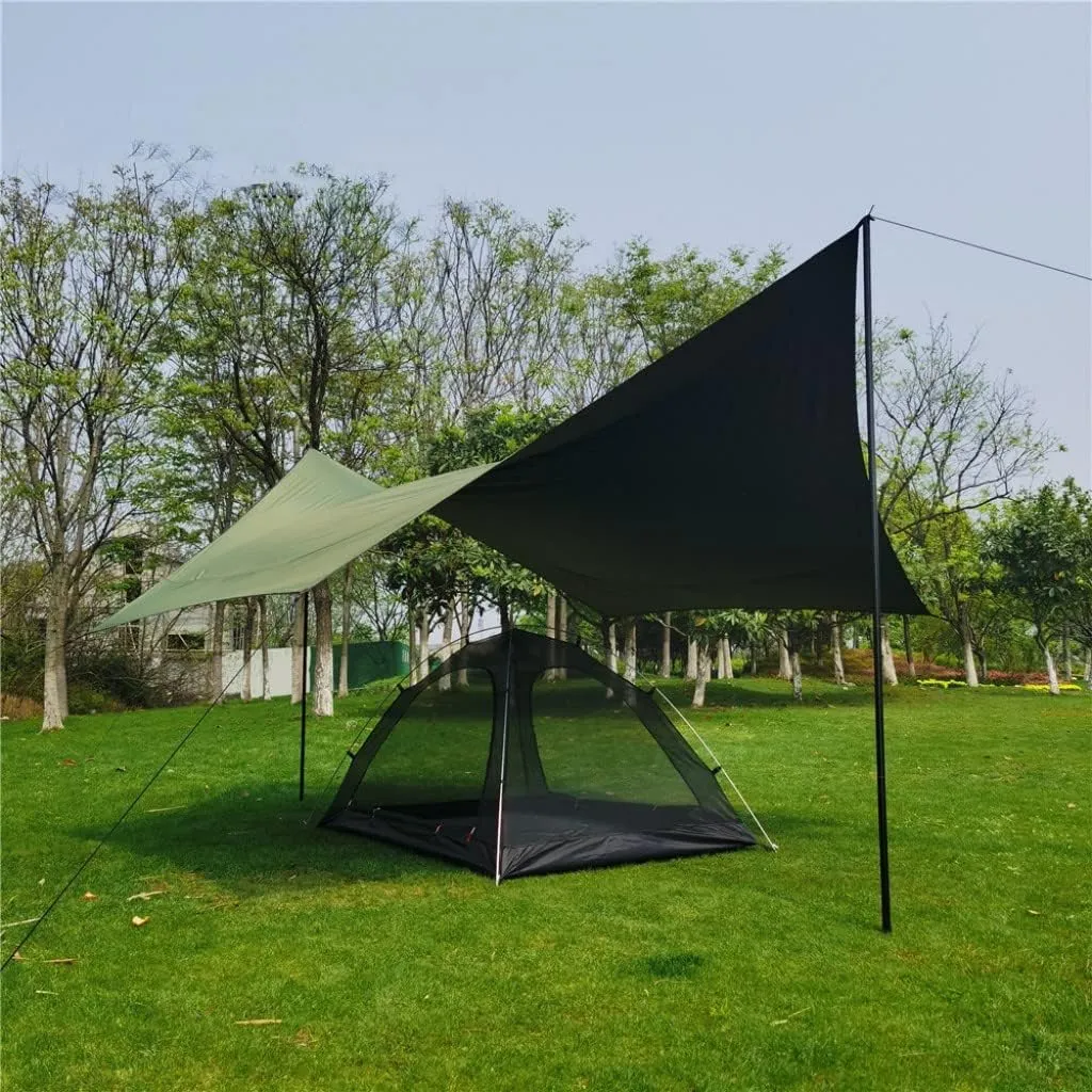 Ultralight Tarp Outdoor Camping Survival Sun Shelter Shade Silver Coating Pergola Waterproof Beach Tent (13 x 10 ft, Green)