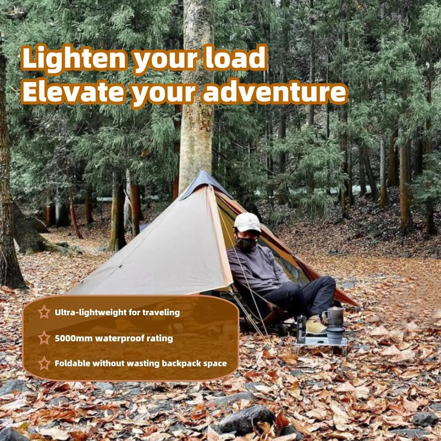 Ultralight Tent for Backpacking, LANSHAN 1 Trekking Pole Tent 1 Person 3/4 Season Lightweight Easy Set Up Double Layer Shelter Waterproof Tents for Camping Hiking Outdoor Mountaineering