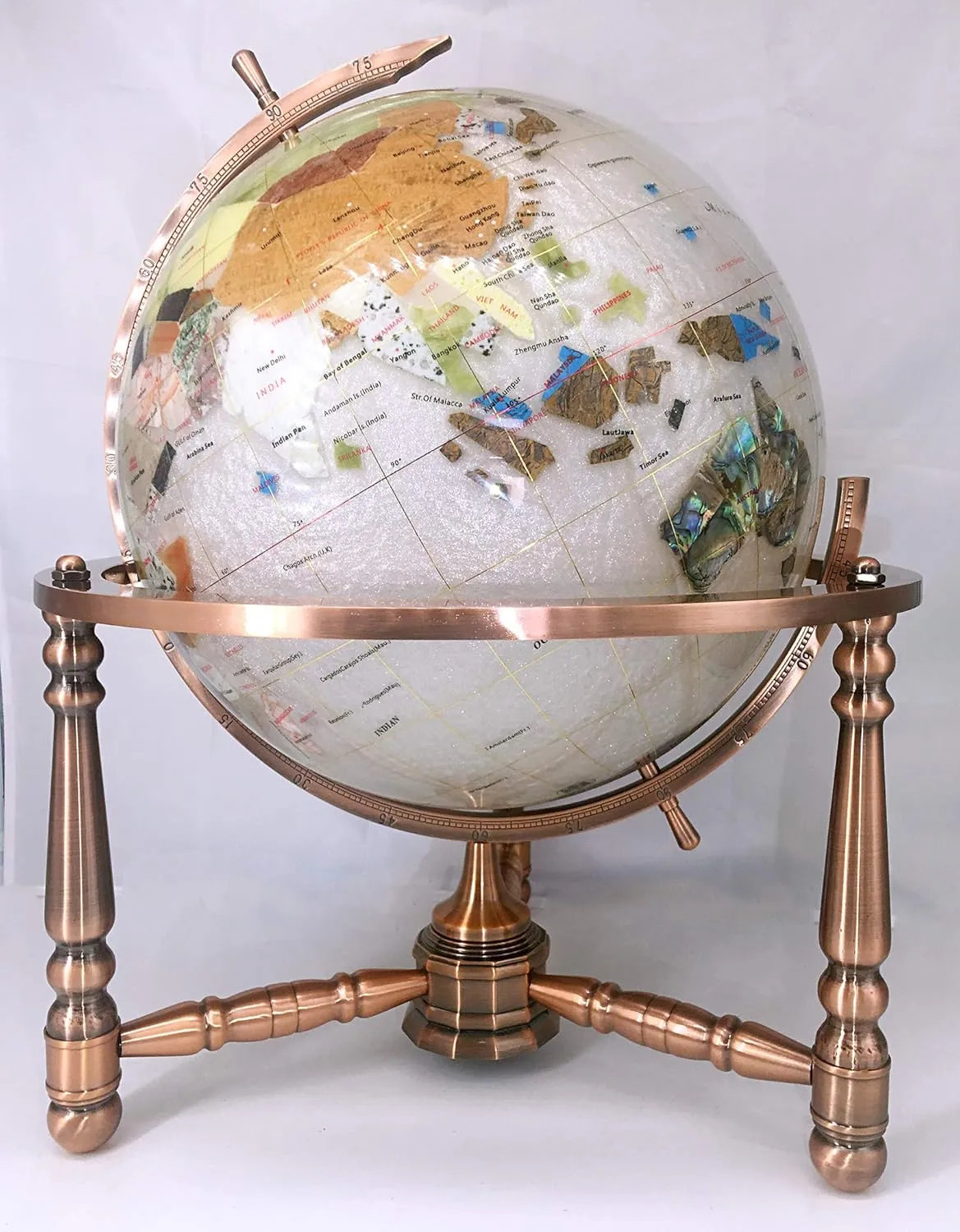 Unique Art Since 1996 330 MNGT Pearl Copper Desktop Gemstone Globe