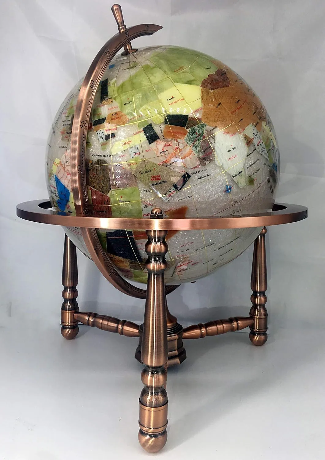 Unique Art Since 1996 330 MNGT Pearl Copper Desktop Gemstone Globe