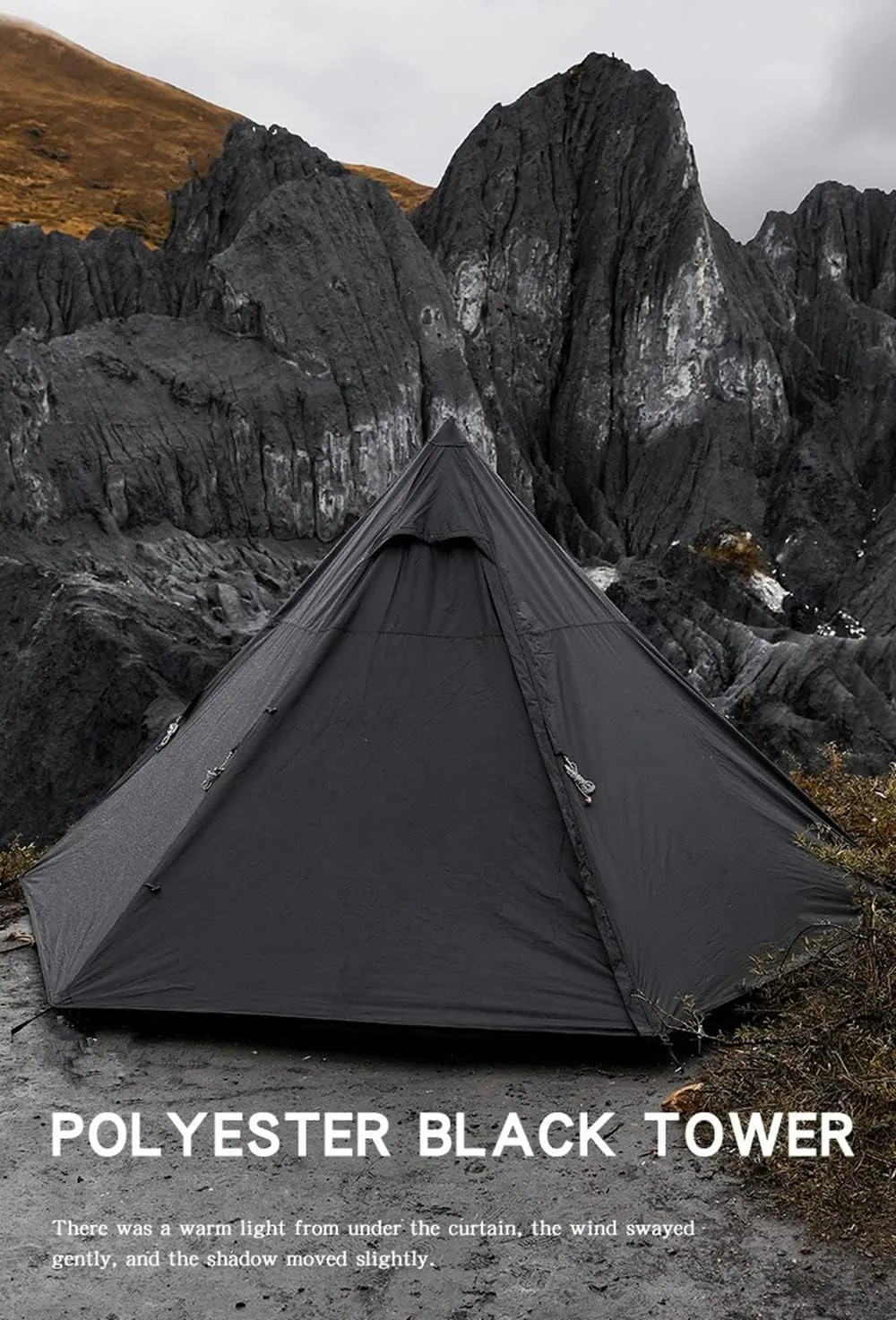 UNISTRENGH Camping Teepee Tent Indian Tent Yurt 4 Season Double Layers Waterproof Sunscreen Shelter Pyramid Spire Tents for Outdoor Hiking Hunting