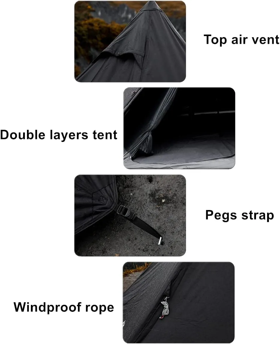UNISTRENGH Camping Teepee Tent Indian Tent Yurt 4 Season Double Layers Waterproof Sunscreen Shelter Pyramid Spire Tents for Outdoor Hiking Hunting