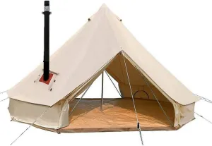 UNSTRENGH Large Beige Luxury 4-Season Camping Cotton Canvas Bell Tent Double Doors Camping Hunting Tent with Stove Jack Hole, Cable Hole