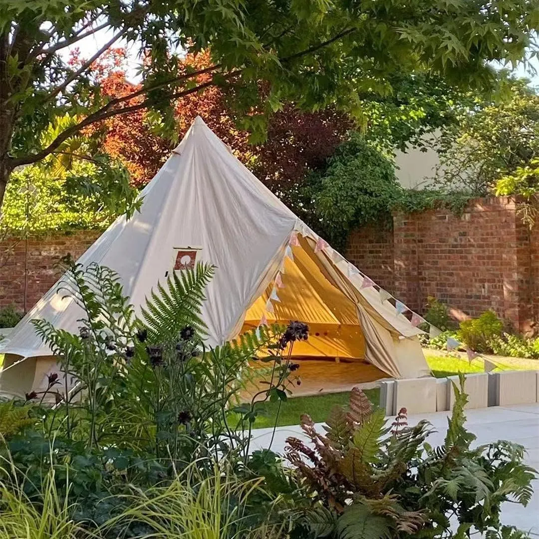 UNSTRENGH Large Beige Luxury 4-Season Camping Cotton Canvas Bell Tent Double Doors Camping Hunting Tent with Stove Jack Hole, Cable Hole