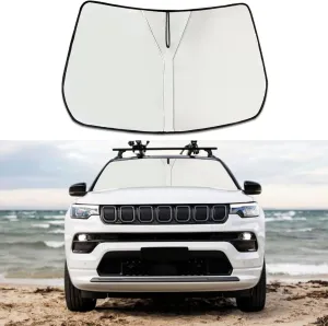 Upgrade Windshield Sun Shade for Jeep Compass 2017-2023, Foldable Windshield Sun Visor Blocks UV Rays