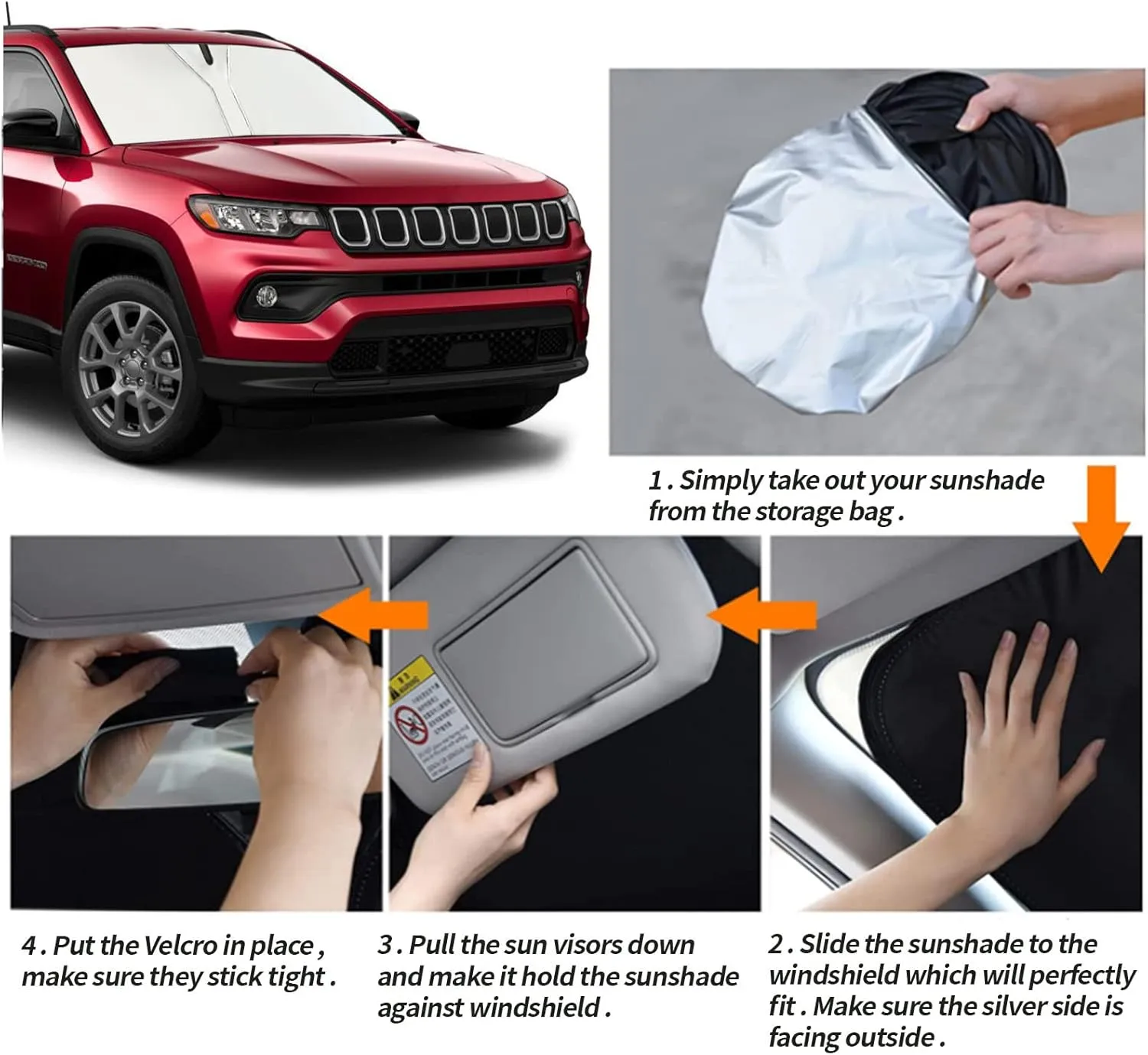 Upgrade Windshield Sun Shade for Jeep Compass 2017-2023, Foldable Windshield Sun Visor Blocks UV Rays