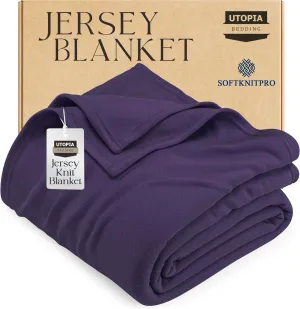 Utopia Bedding Knit Blanket Queen Size (90x90 Inches, Purple) Soft Lightweight Jersey Breathable Sweatshirt Blanket for Bed,Couch & Sofa