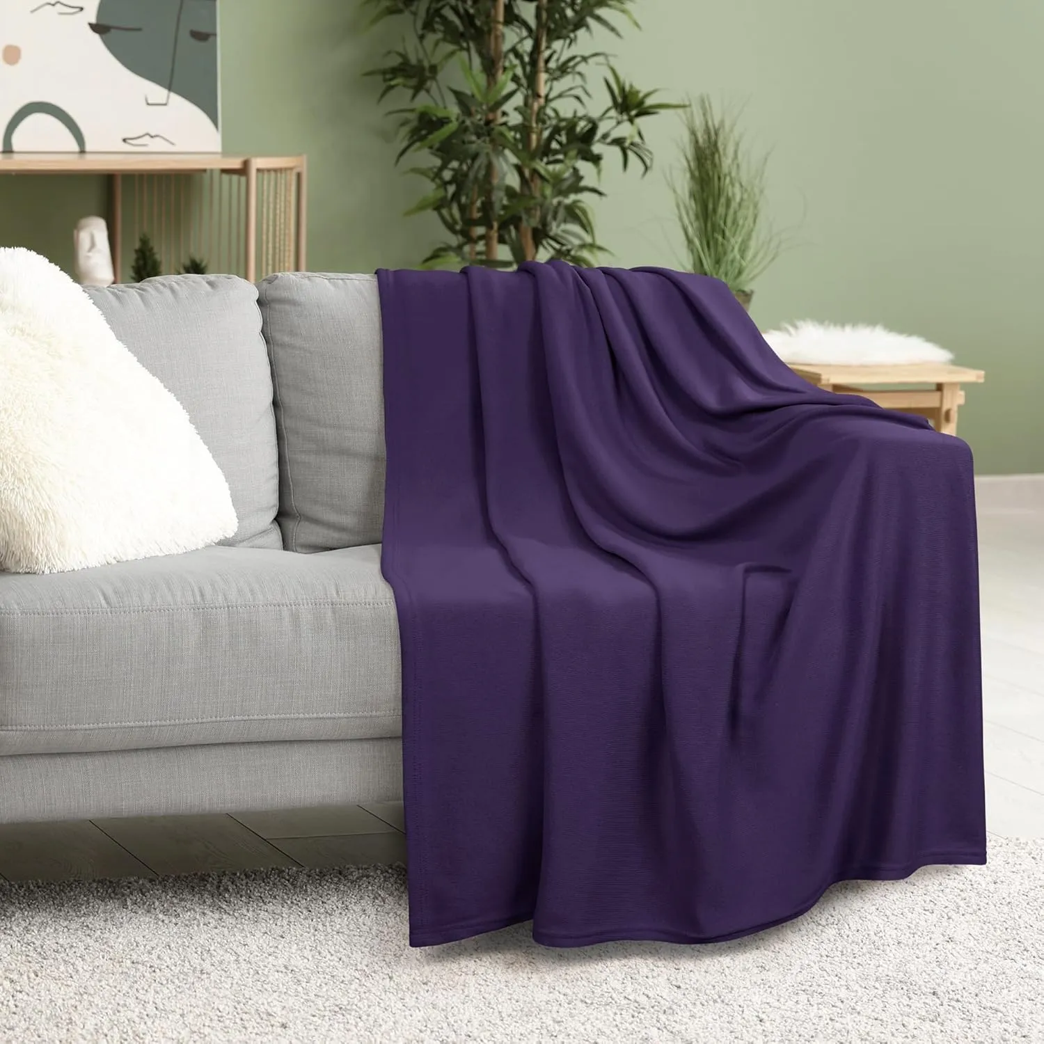 Utopia Bedding Knit Blanket Queen Size (90x90 Inches, Purple) Soft Lightweight Jersey Breathable Sweatshirt Blanket for Bed,Couch & Sofa