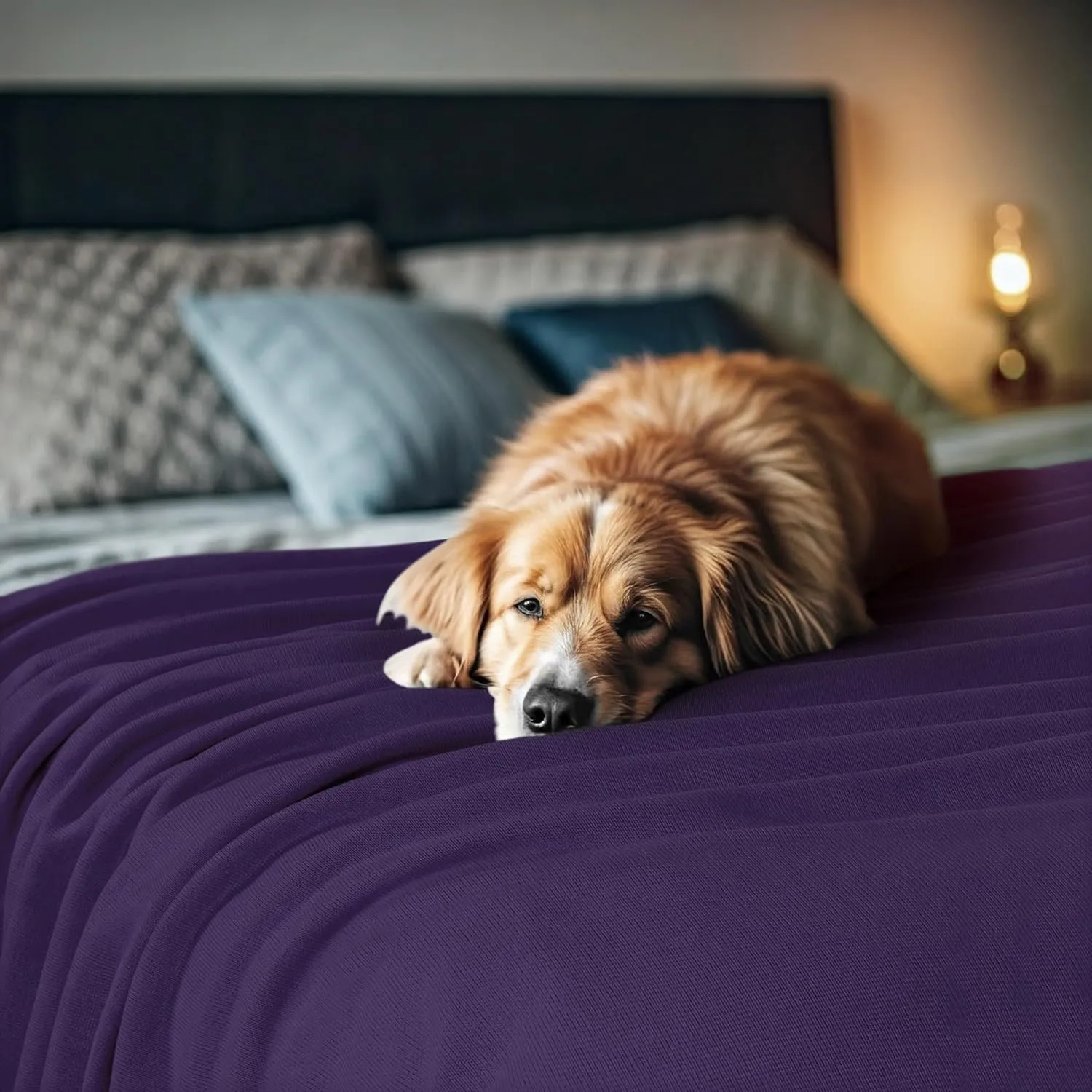 Utopia Bedding Knit Blanket Queen Size (90x90 Inches, Purple) Soft Lightweight Jersey Breathable Sweatshirt Blanket for Bed,Couch & Sofa