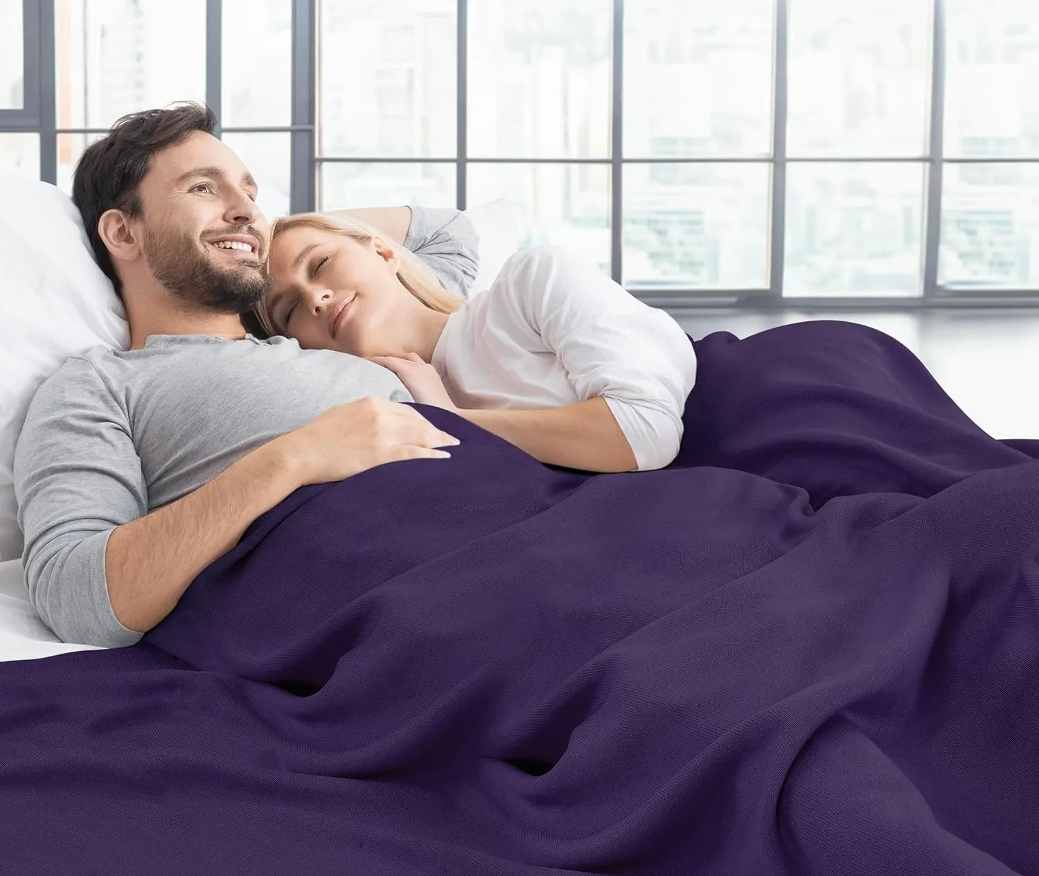 Utopia Bedding Knit Blanket Queen Size (90x90 Inches, Purple) Soft Lightweight Jersey Breathable Sweatshirt Blanket for Bed,Couch & Sofa