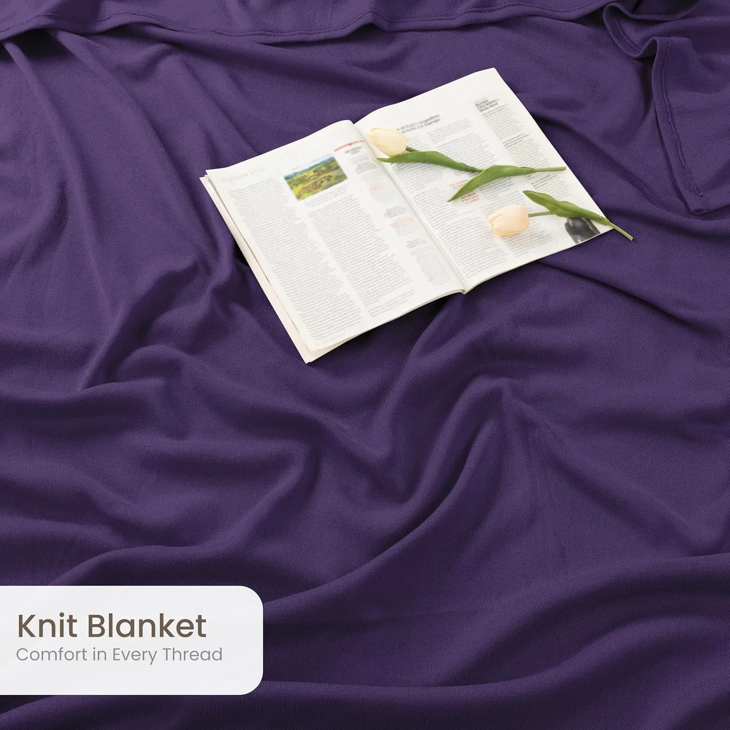 Utopia Bedding Knit Blanket Queen Size (90x90 Inches, Purple) Soft Lightweight Jersey Breathable Sweatshirt Blanket for Bed,Couch & Sofa