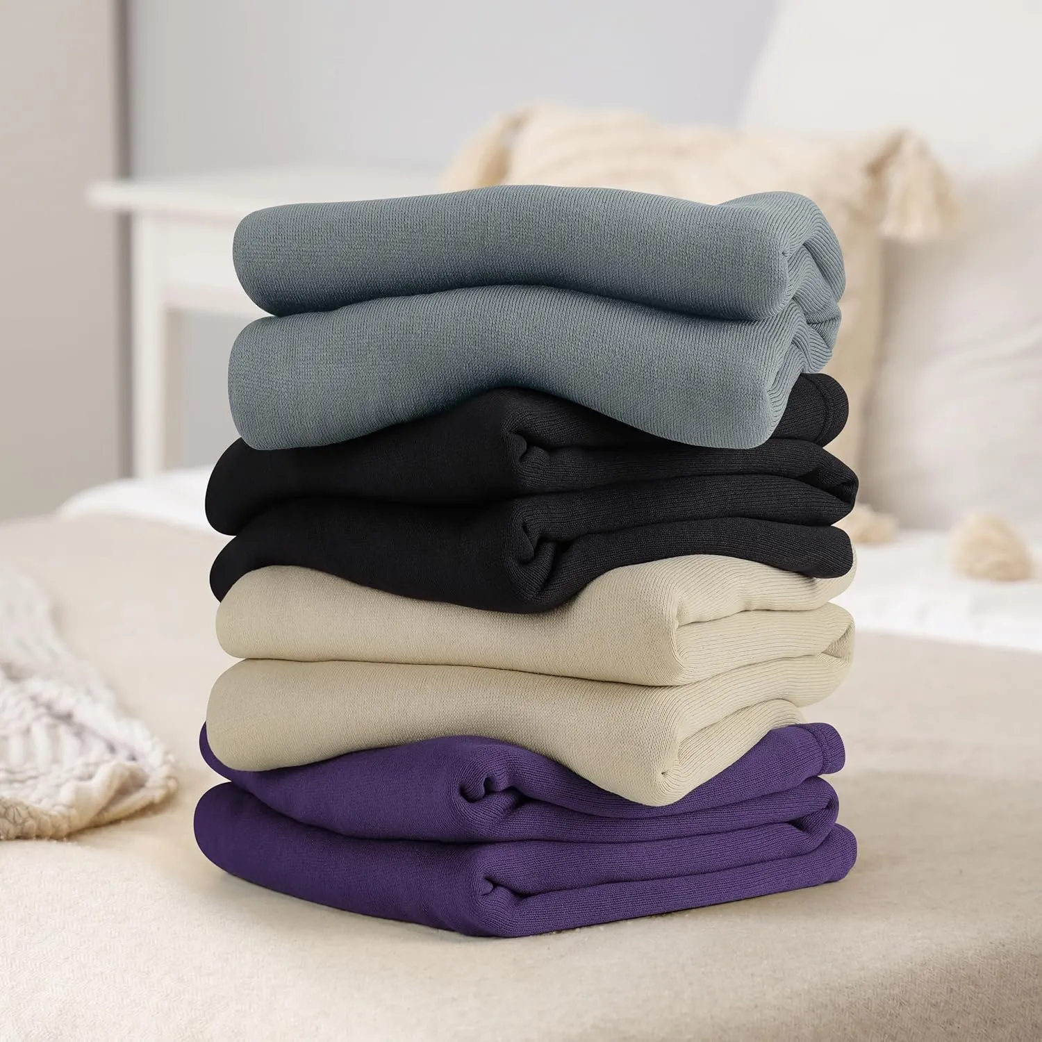 Utopia Bedding Knit Blanket Queen Size (90x90 Inches, Purple) Soft Lightweight Jersey Breathable Sweatshirt Blanket for Bed,Couch & Sofa