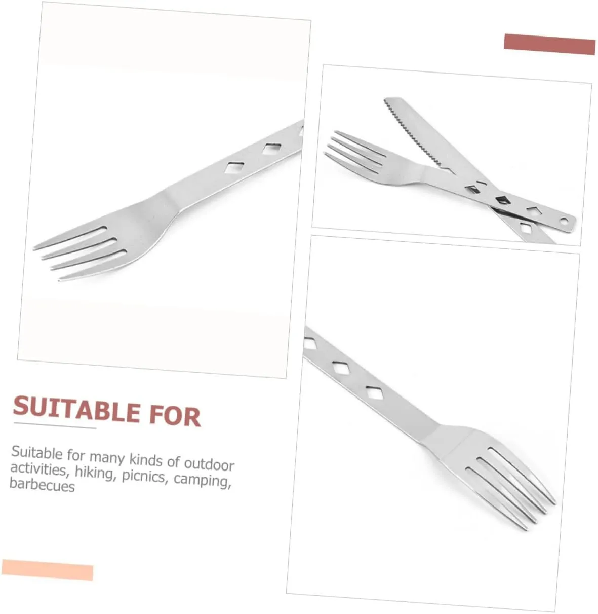 VANZACK 5 Sets Outdoor Camping Cutlery Set Portable Stainless Steel Utensils Folding Picnic Tableware Easy to Clean