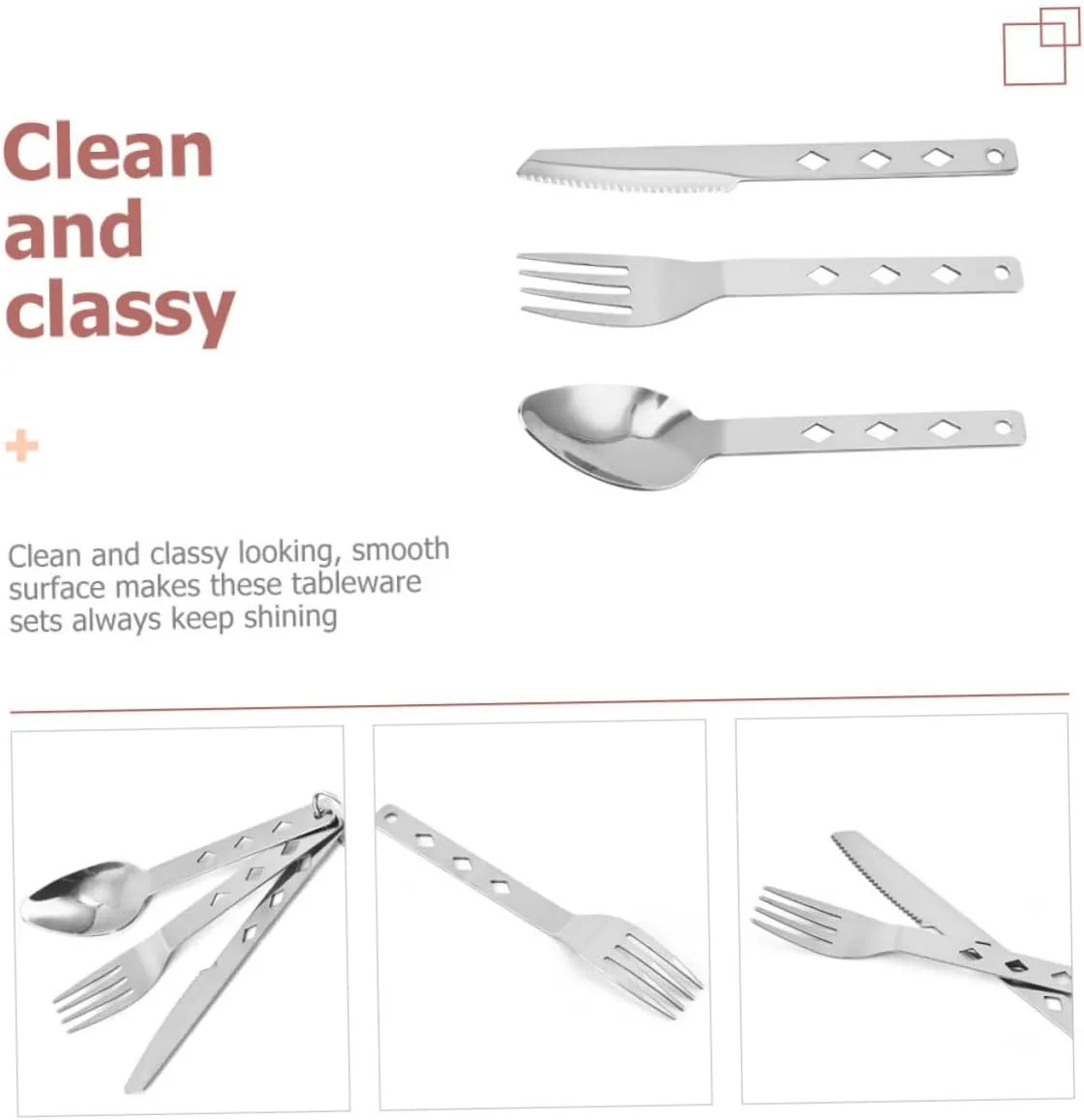 VANZACK 5 Sets Outdoor Camping Cutlery Set Portable Stainless Steel Utensils Folding Picnic Tableware Easy to Clean