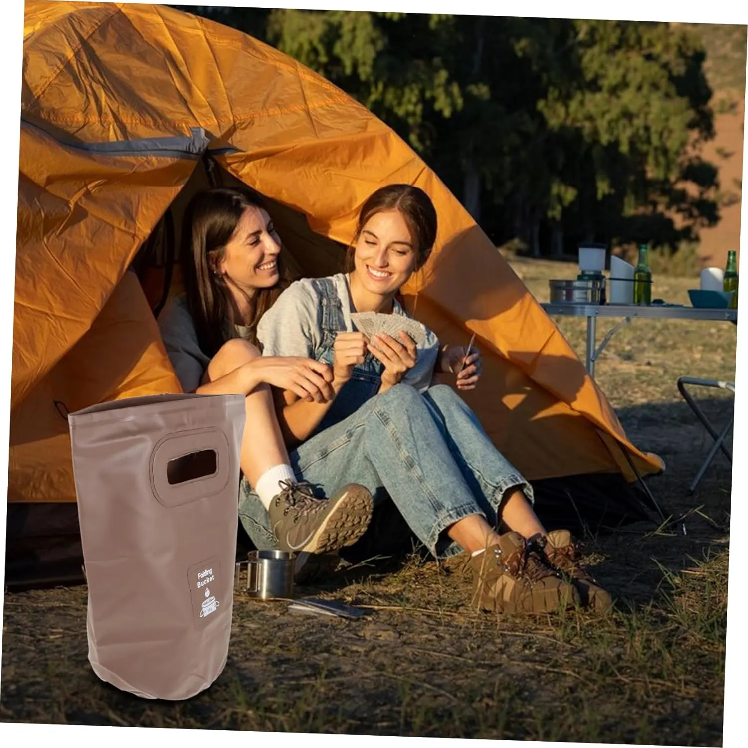 VANZACK Foldable Water Bucket for Camping Portable Fishing Bucket Carry Handle Durable Outdoor Storage Pail