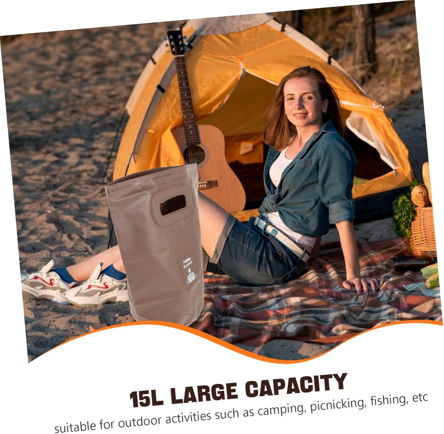 VANZACK Foldable Water Bucket for Camping Portable Fishing Bucket Carry Handle Durable Outdoor Storage Pail