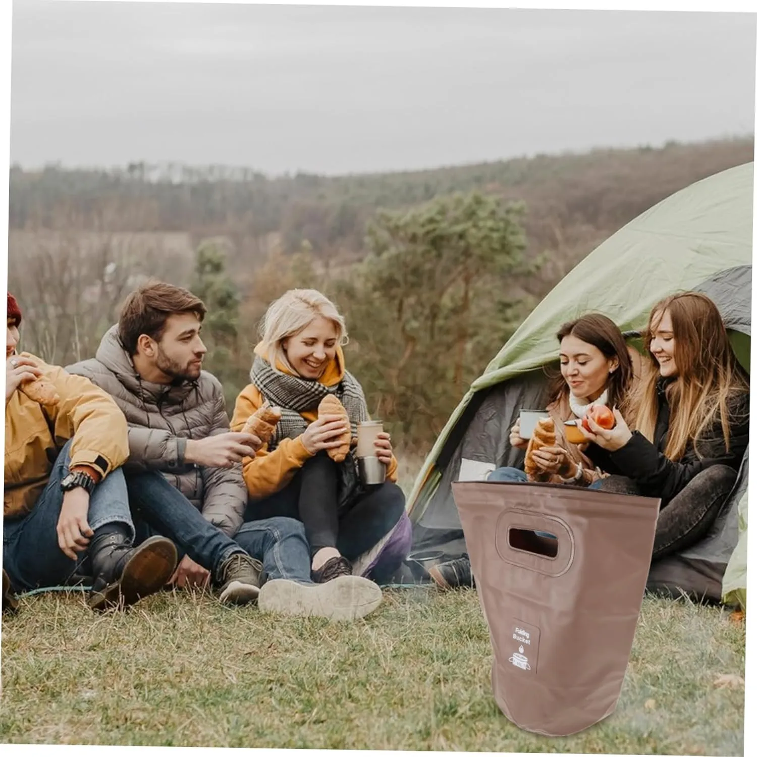 VANZACK Foldable Water Bucket for Camping Portable Fishing Bucket Carry Handle Durable Outdoor Storage Pail