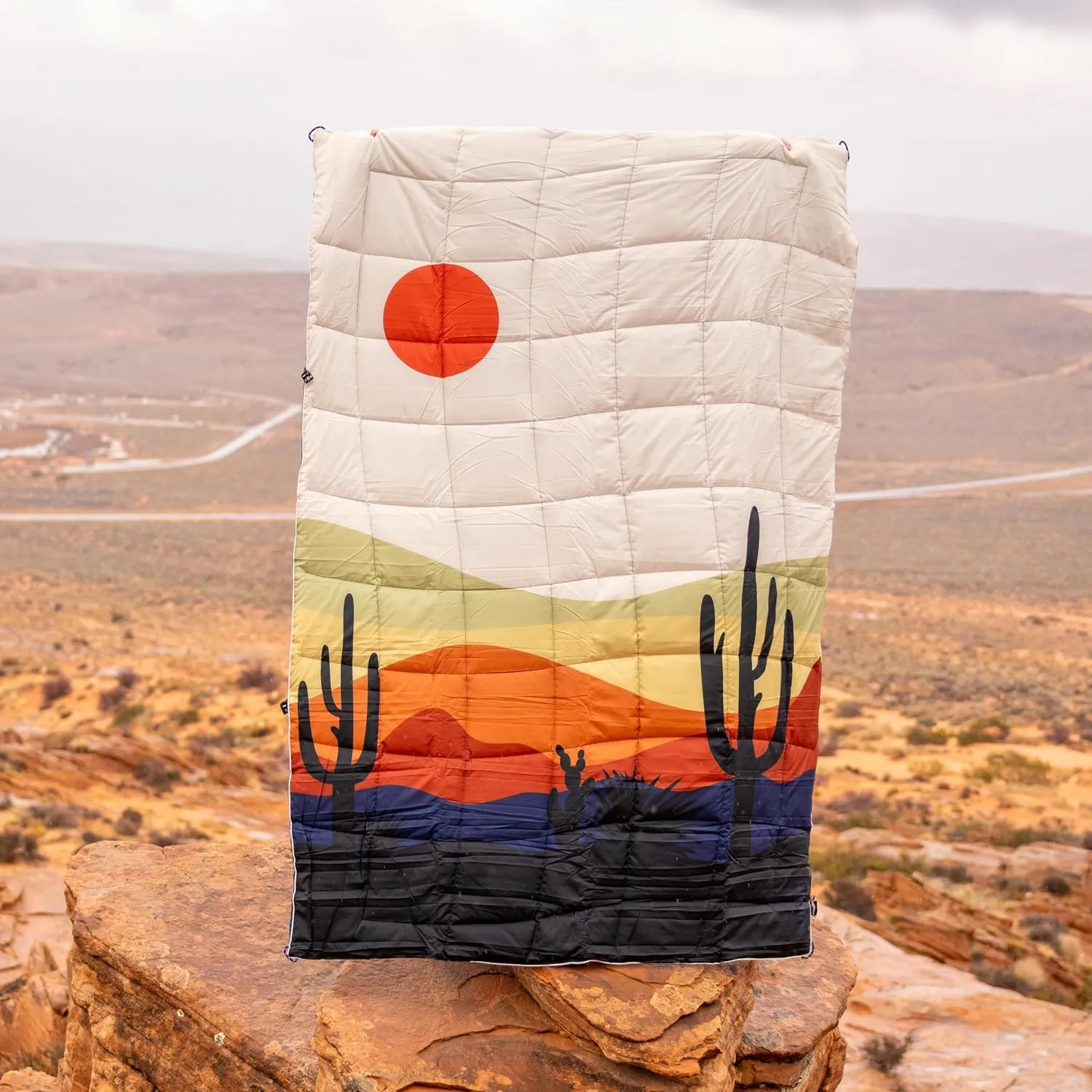 Versatile Packable Outdoor Camping Blanket, Puffy Blanket, Primaloft® Insulation, Warm, Durable, Lightweight, Waterproof, Oversize, Beach, Stadium, and More! 55"x80" (Desert)