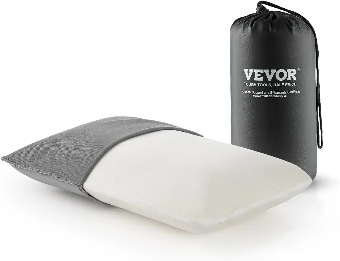VEVOR Memory Foam Double-Sided, Portable Backpacking Pillows with Removable & Washable Cover and Storage Bag, Perfect for Camping, Air Travel, Hiking, Office, Gray