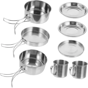 VICASKY 1 Set Portable Stainless Steel Outdoor Cookware for Camping Hiking and Picnics Picnic Cooking Utensils for Frying Stewing and Boiling Food
