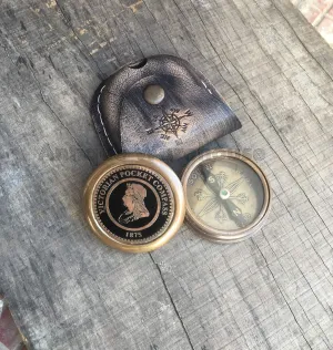Victorian Pocket Compass 1875 Handmade Solid Brass Working Compass with Leather Case Maritime Marine Pocket Compass Lover Gift