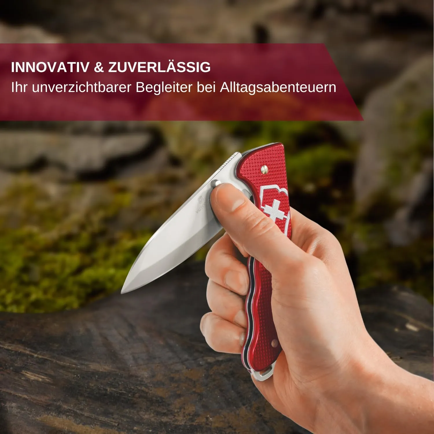 Victorinox Evoke Swiss Army Knife, Featuring a Foldable Blade with Thumb Stud and Lockback Mechanism