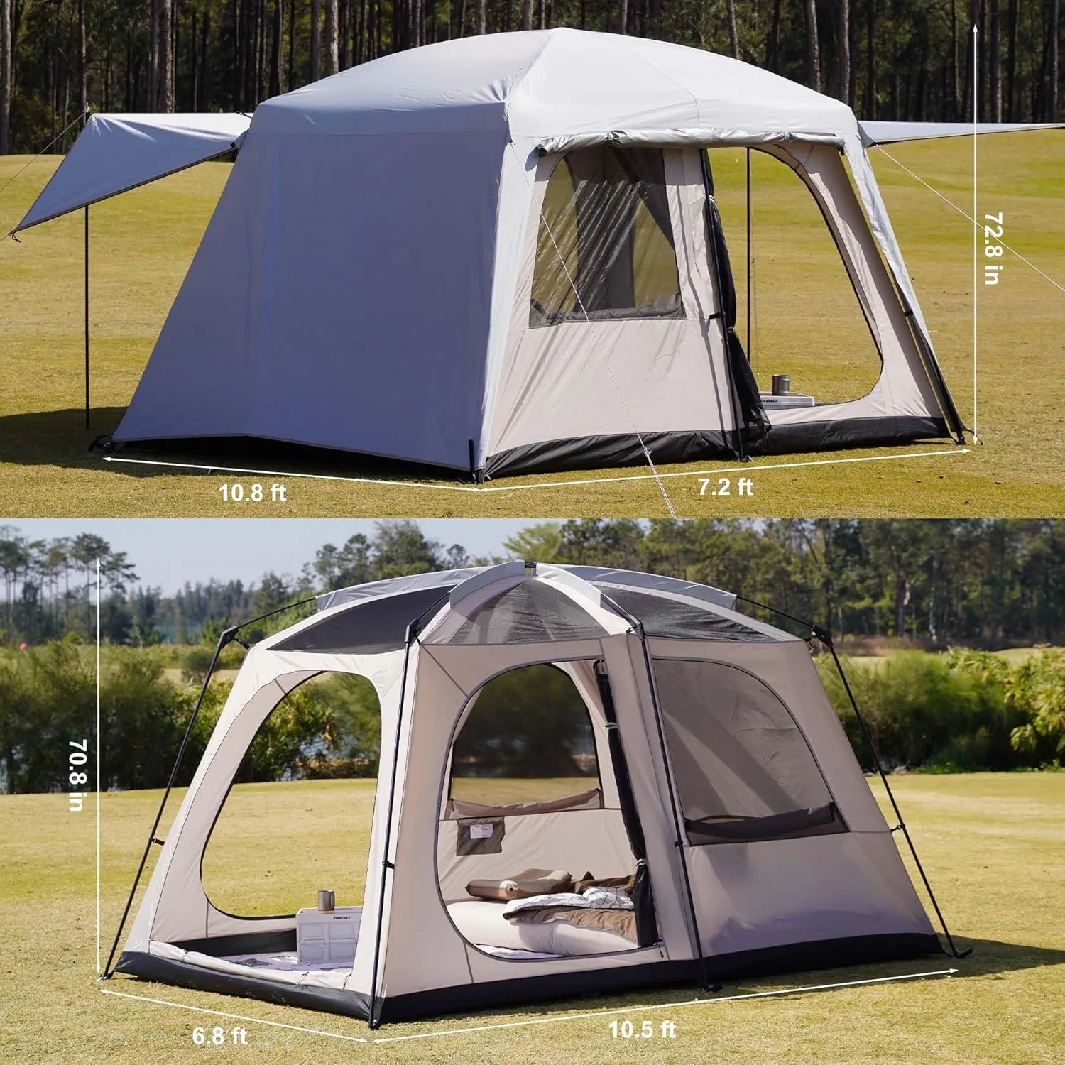 Vidalido 4-6 Person Camping Tent with 3 Door 2 Room Large Family Cabin Tents, Double Layer Waterproof Portable Glamping Tent, Big Tents for Outdoor Camping Hiking and Backpacking