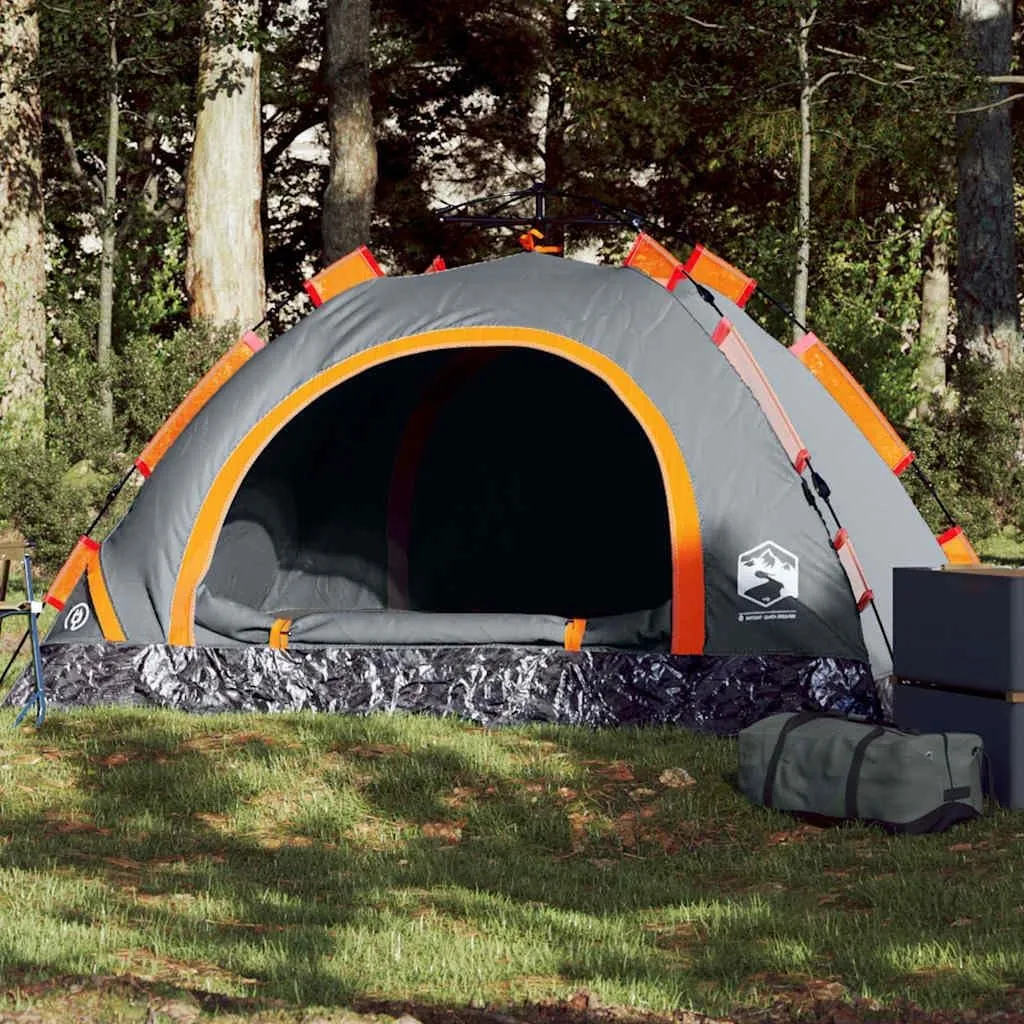 vidaXL Camping Tent 2-Person, Garden Shelter, Portable Canopy for Outdoor Patio Hiking, Lightweight Tent, Foldable Tent, Gray and Orange Quick Release