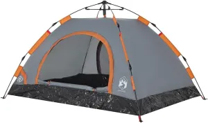 vidaXL Camping Tent 2-Person, Garden Shelter, Portable Canopy for Outdoor Patio Hiking, Lightweight Tent, Foldable Tent, Gray and Orange Quick Release
