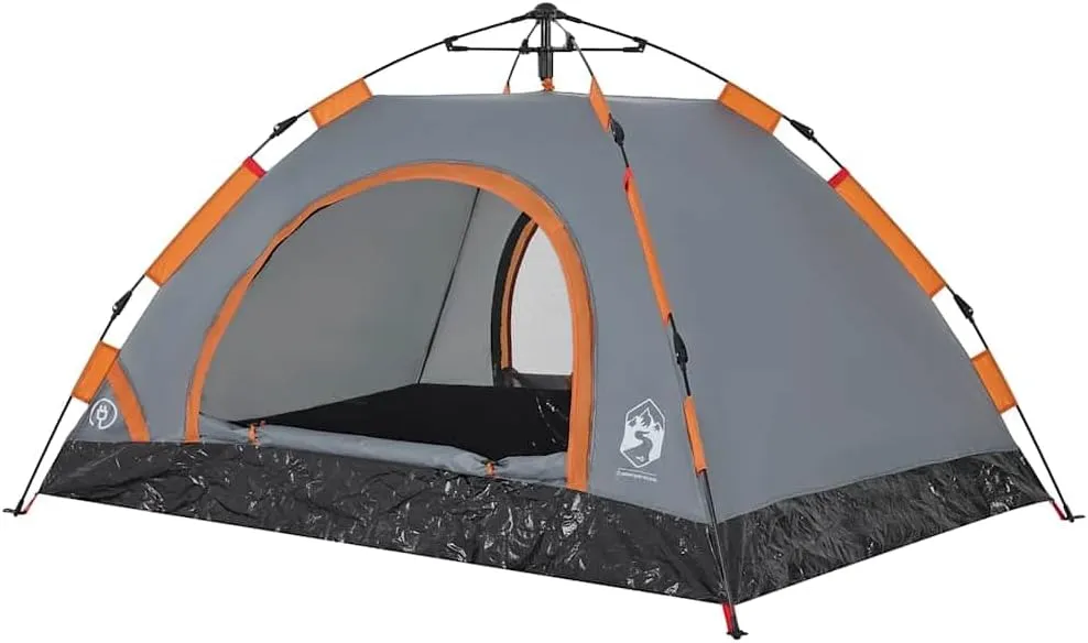 vidaXL Camping Tent 2-Person, Garden Shelter, Portable Canopy for Outdoor Patio Hiking, Lightweight Tent, Foldable Tent, Gray and Orange Quick Release