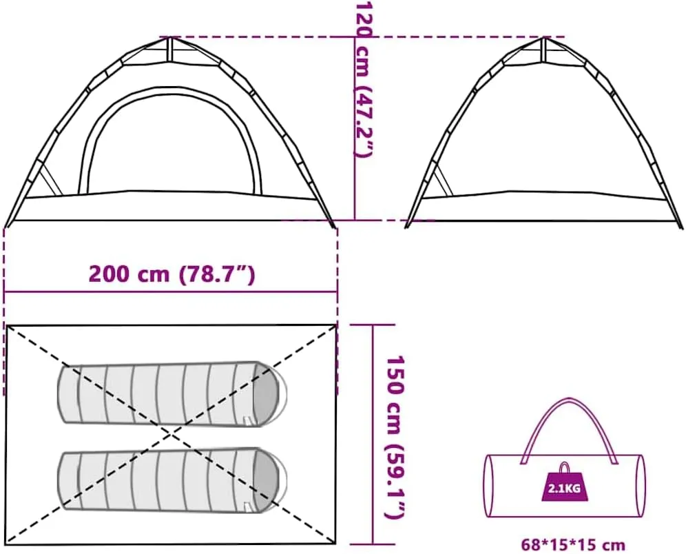 vidaXL Camping Tent 2-Person, Garden Shelter, Portable Canopy for Outdoor Patio Hiking, Lightweight Tent, Foldable Tent, Gray and Orange Quick Release