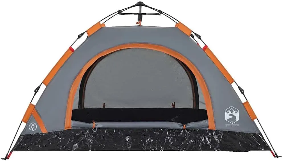vidaXL Camping Tent 2-Person, Garden Shelter, Portable Canopy for Outdoor Patio Hiking, Lightweight Tent, Foldable Tent, Gray and Orange Quick Release