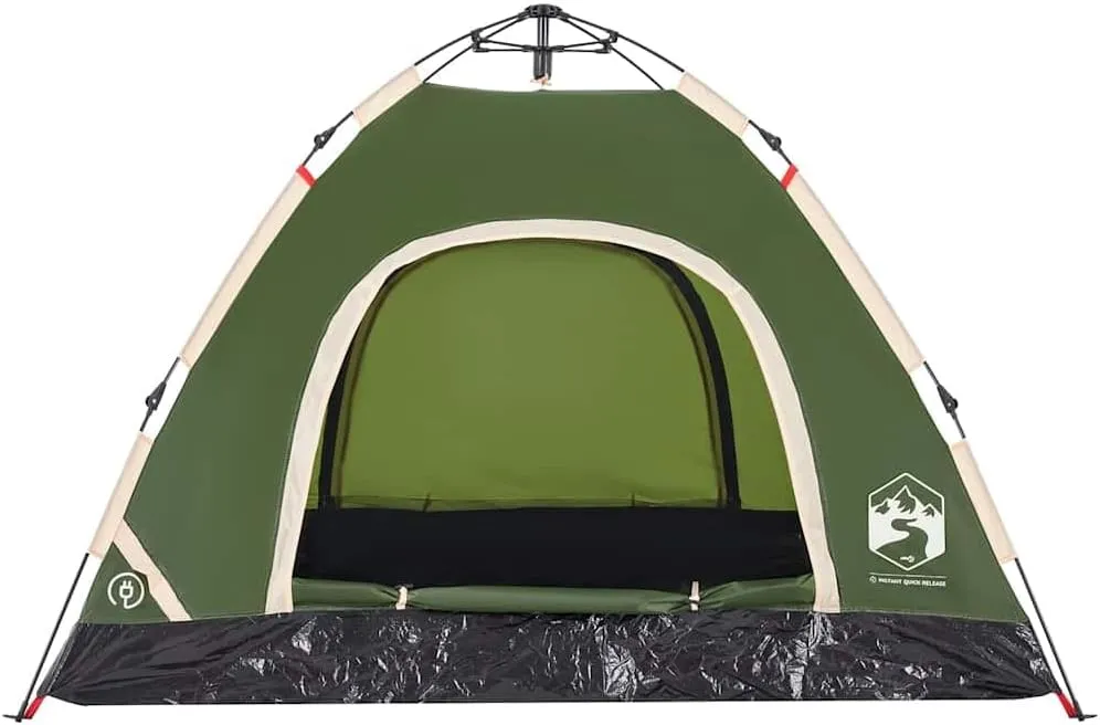 vidaXL Camping Tent 3-Person, Garden Shelter, Portable Canopy for Outdoor Patio Hiking, Lightweight Tent, Foldable Tent, Green Quick Release