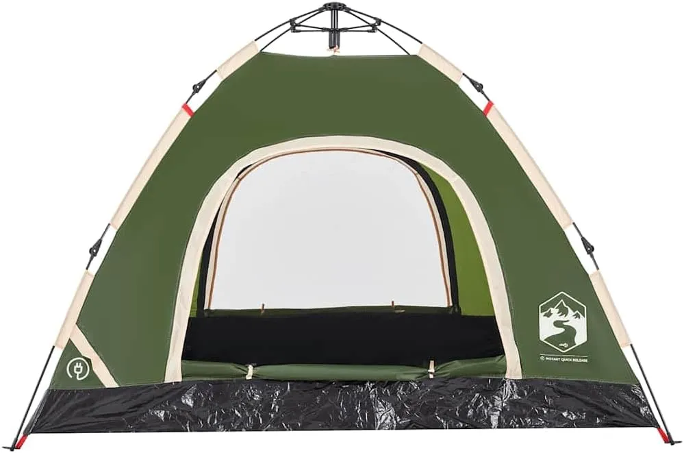vidaXL Camping Tent 3-Person, Garden Shelter, Portable Canopy for Outdoor Patio Hiking, Lightweight Tent, Foldable Tent, Green Quick Release