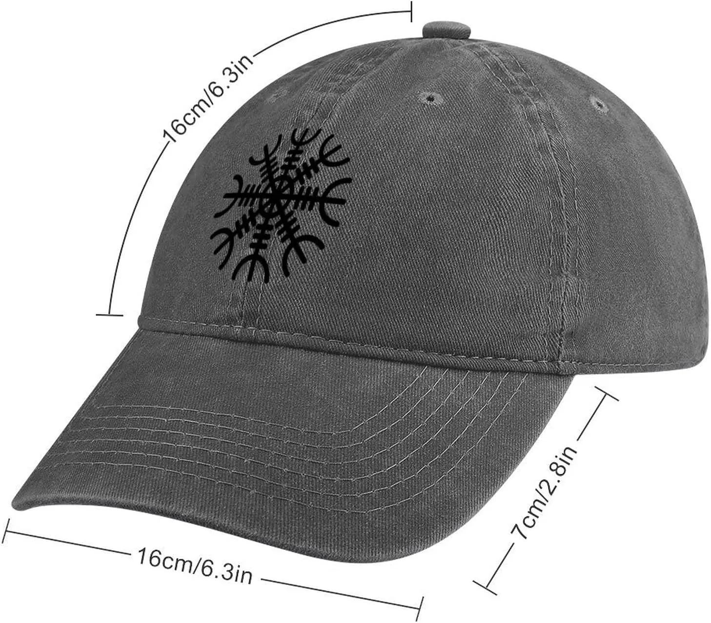 Viking Symbol Baseball Cap, Norse Vegvisir Iceland Runes Compass Sun Hat, Adjustable Cotton Trucker Hat Golf Hat,Dark Gray