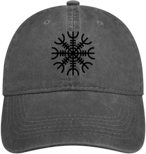 Viking Symbol Baseball Cap, Norse Vegvisir Iceland Runes Compass Sun Hat, Adjustable Cotton Trucker Hat Golf Hat,Dark Gray