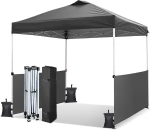VINGLI 10x10 Pop Up Canopy Tent with 2 Sidewalls and Sandbags, Easy Up Canopy Tents for Parties One Person Set Up Pop Up Gazebo for Camping Beach