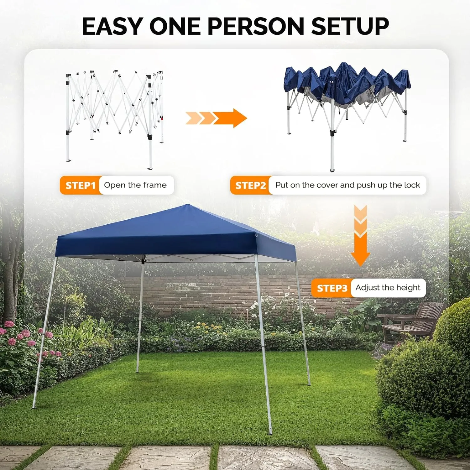 VINGLI 8x8 ft Pop Up Canopy Tent, Easy Up Outdoor Tent Canopy, Foldable Portable Canopies for Camping, Patio, Outdoor Gazebo Slant Legs, Outdoor Instant Shelter Canopies with Carry Bag (Blue)