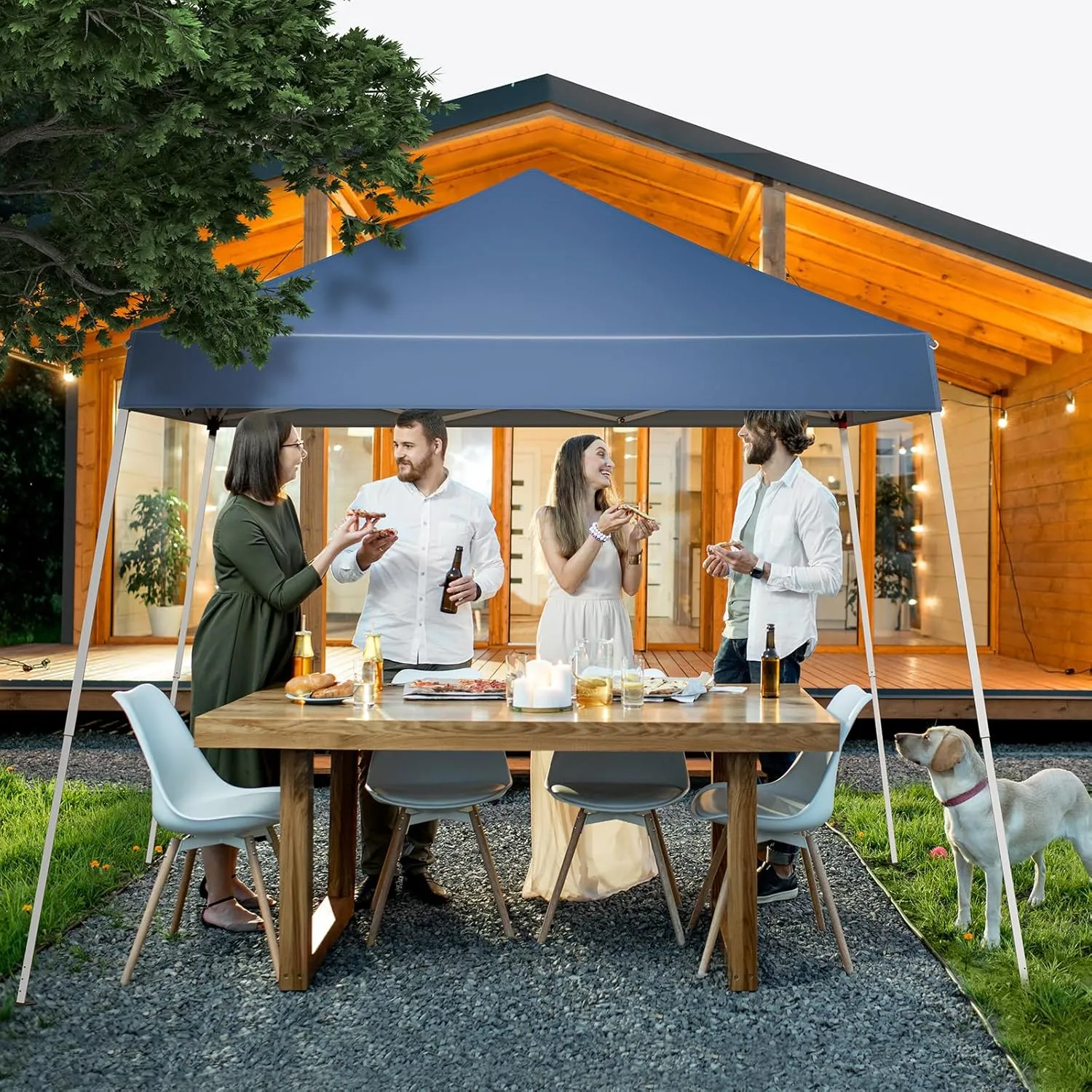 VINGLI 8x8 ft Pop Up Canopy Tent, Easy Up Outdoor Tent Canopy, Foldable Portable Canopies for Camping, Patio, Outdoor Gazebo Slant Legs, Outdoor Instant Shelter Canopies with Carry Bag (Blue)
