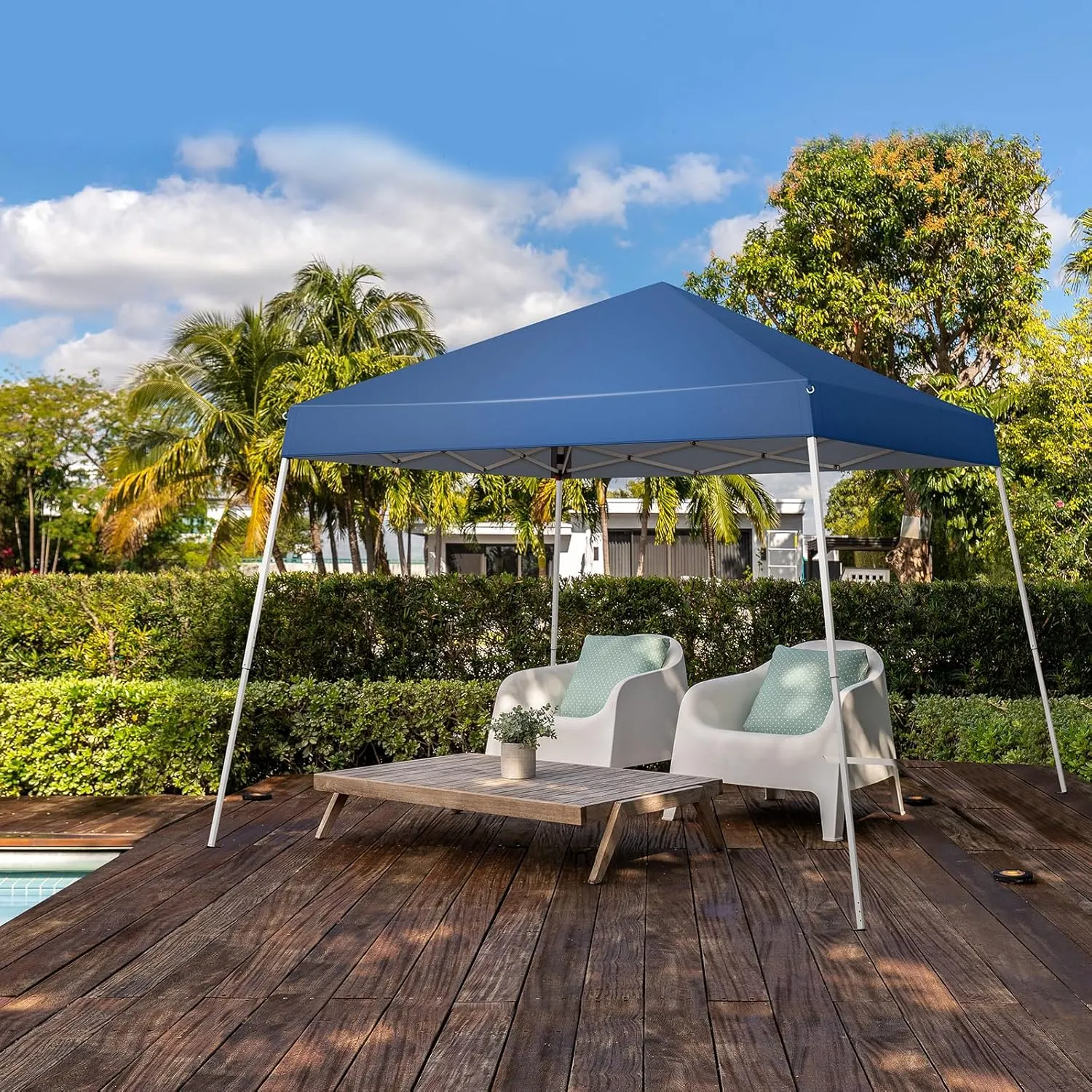 VINGLI 8x8 ft Pop Up Canopy Tent, Easy Up Outdoor Tent Canopy, Foldable Portable Canopies for Camping, Patio, Outdoor Gazebo Slant Legs, Outdoor Instant Shelter Canopies with Carry Bag (Blue)