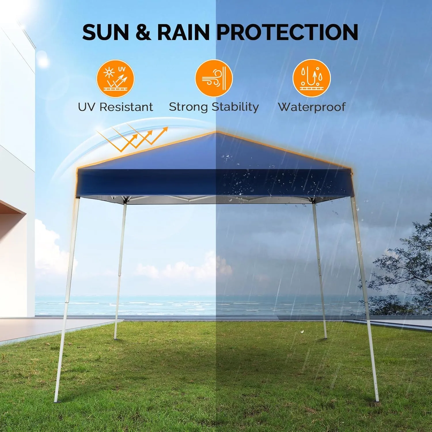 VINGLI 8x8 ft Pop Up Canopy Tent, Easy Up Outdoor Tent Canopy, Foldable Portable Canopies for Camping, Patio, Outdoor Gazebo Slant Legs, Outdoor Instant Shelter Canopies with Carry Bag (Blue)