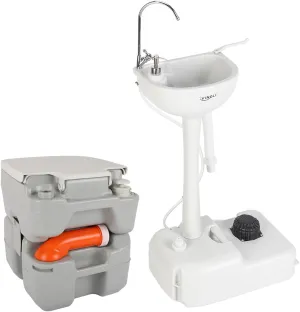 VINGLI Portable Sink and Toilet Combo| Self-contained 5 Gal Hand Washing Station and 5.3 Gal Flushing Toilet, Perfect for Camping/RV/Boat/Road Tripper/Camper