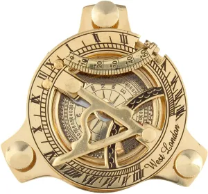 Vintage Brass Sundial Compass, Decorative Nautical Navigation Device with Roman Numerals, Gold-Toned Maritime Instrument